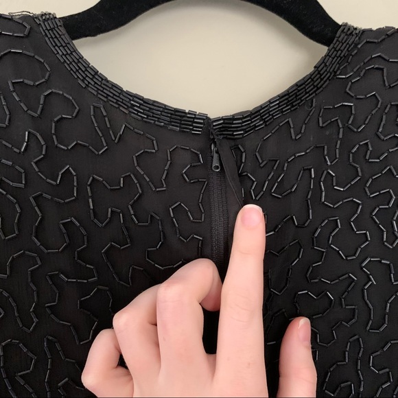 Vintage Laurence Kazar Black Beaded Dress Sz Small - Picture 6 of 11